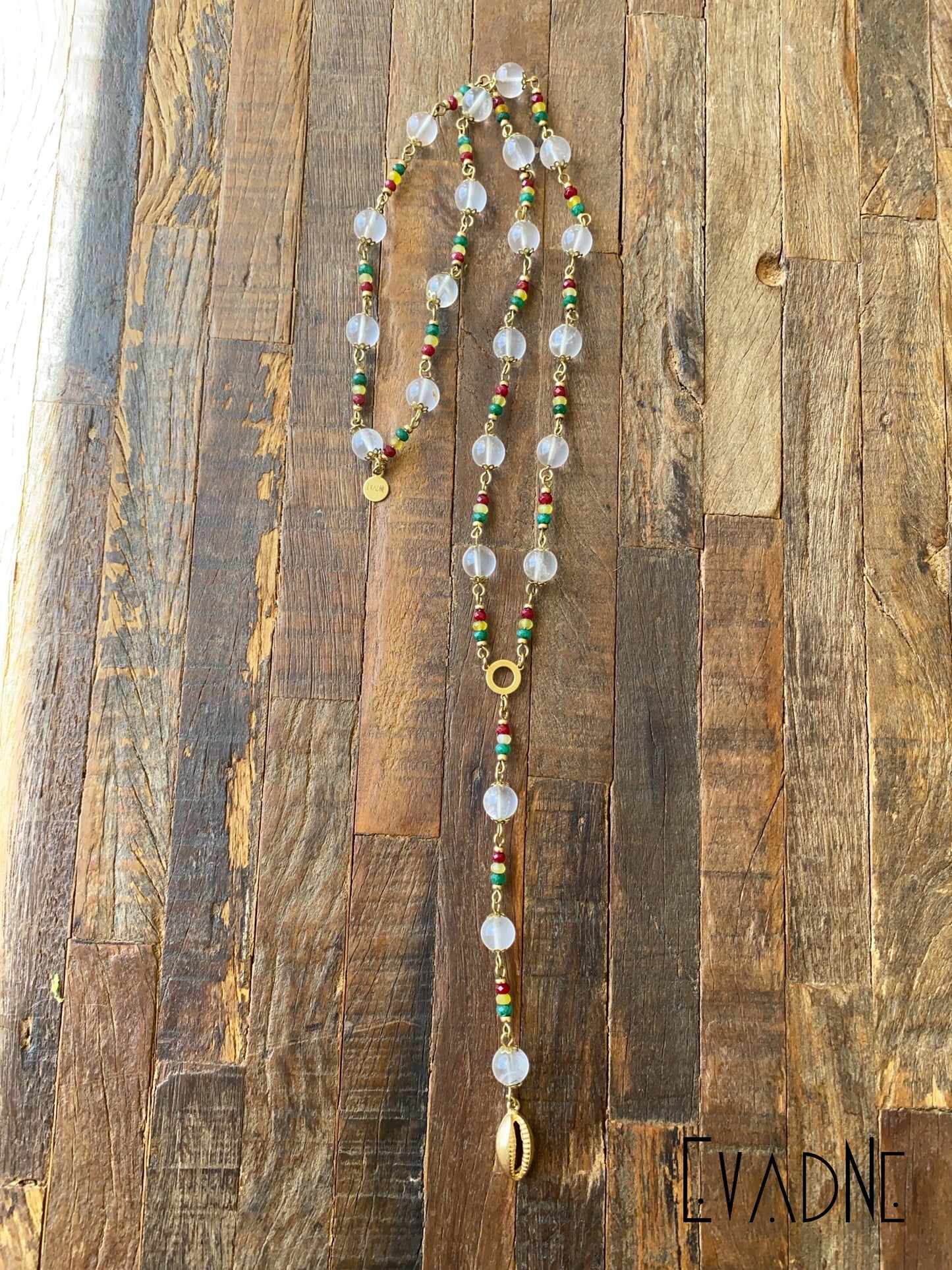 Oriki Light Clear Quartz Rasta Rosary with cowrie charm