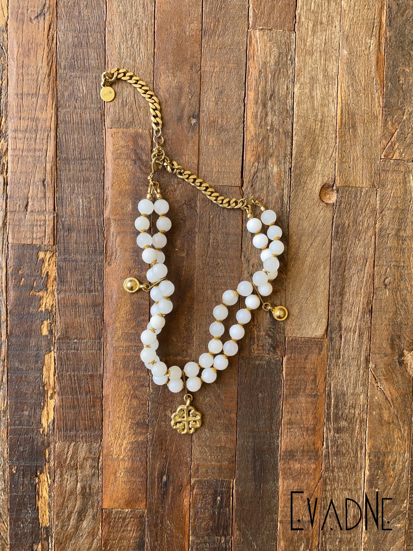 Nyame double strand choker — White Jade & God's Protection Charm