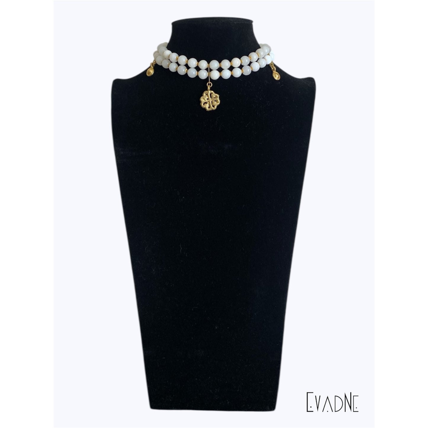 double strand white jade choker with Nyame Dua Adinkra charm