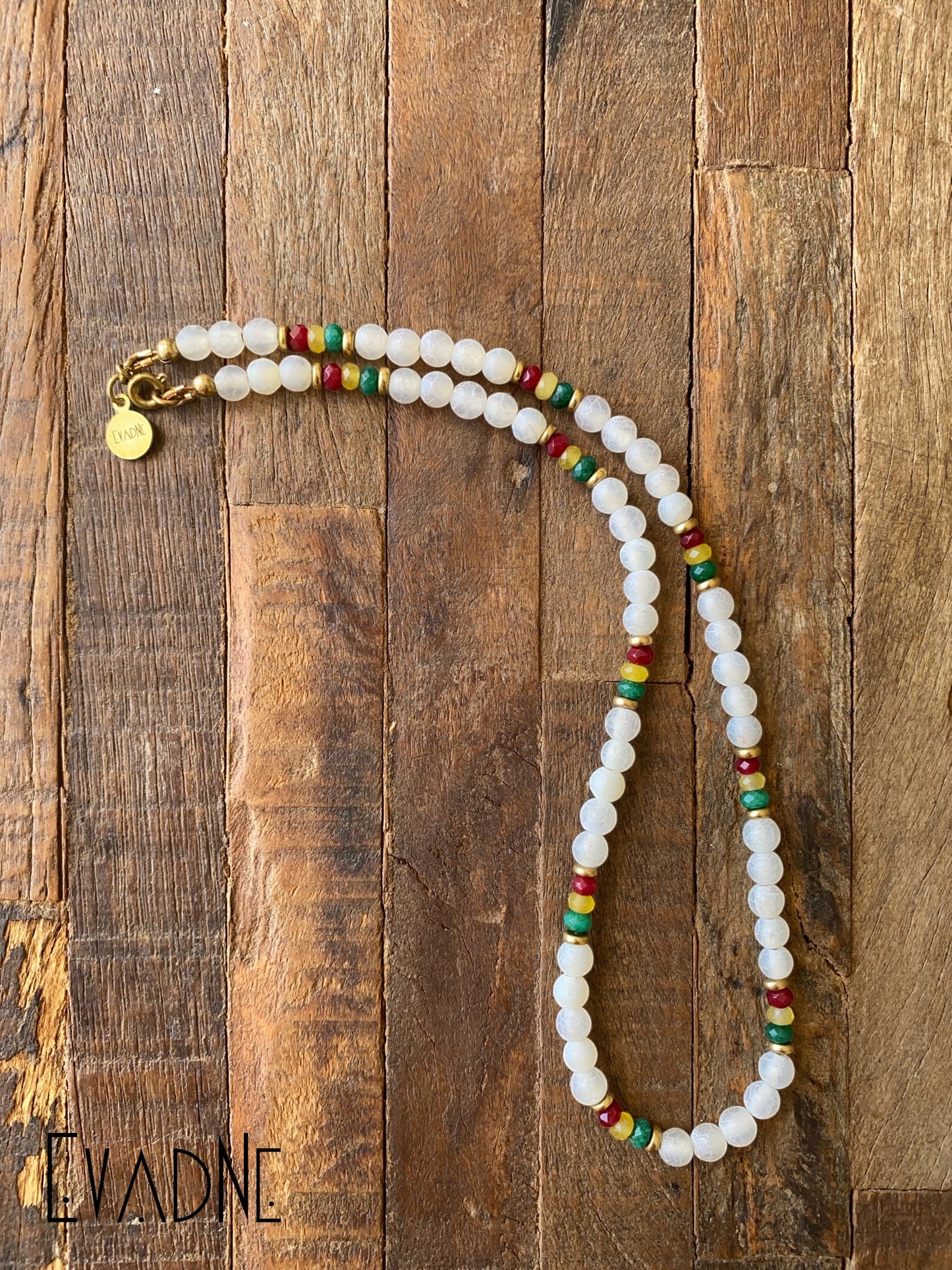 Frosted White Agate + Jade Gems Rasta Necklace