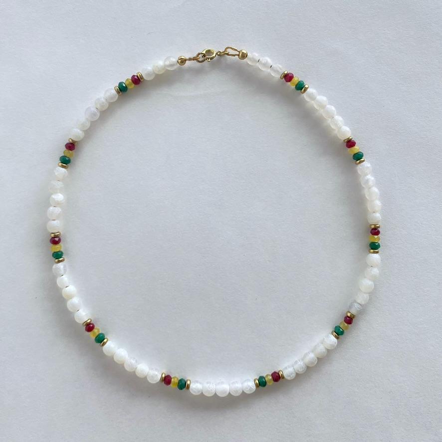 Frosted White Agate + Jade Gems Rasta Necklace