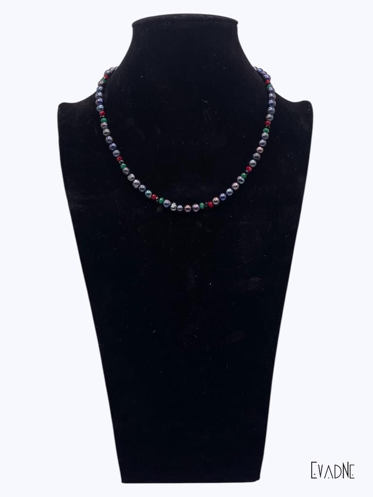 Divine Frequency Black Pearl + jade necklace