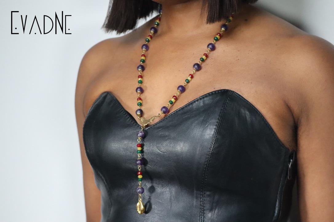 Amethyst Rasta Rosary with Jade Gems & Cowrie Shell