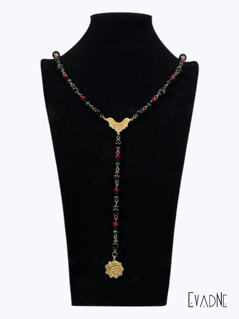 Zamani Protection beads -- Tourmaline + jade Adinkra Rosary