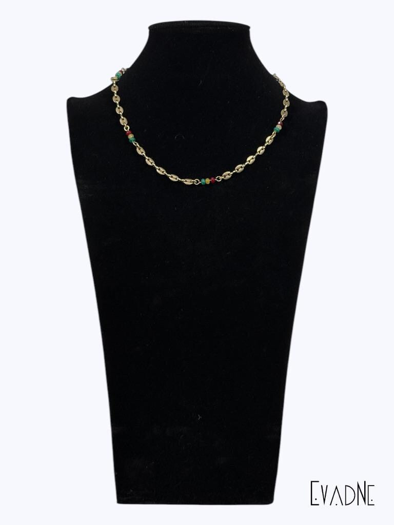 Delicate Brass Gucci Link Necklace with Rasta-Inspired Jade Accents
