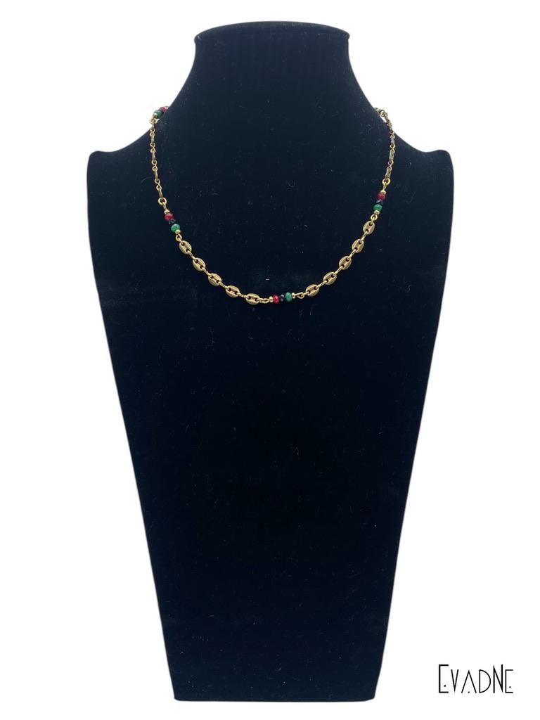 Delicate Brass Gucci Link Necklace with RBG-Inspired Jade Accents