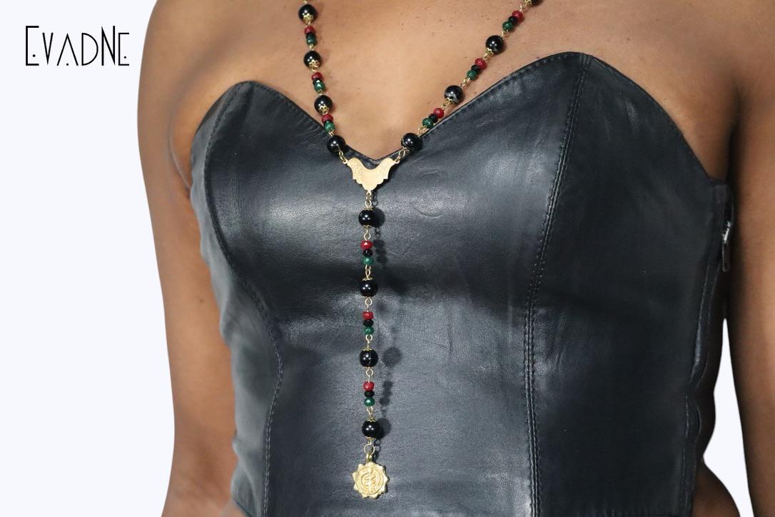 Zamani Protection beads -- Tourmaline + jade Adinkra Rosary