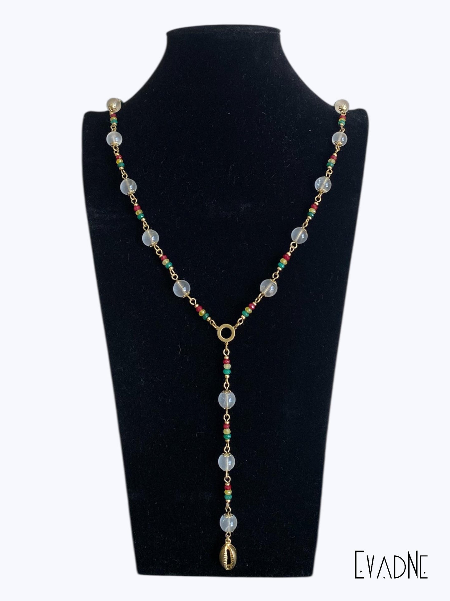 Oriki Light Clear Quartz Rasta Rosary with cowrie charm