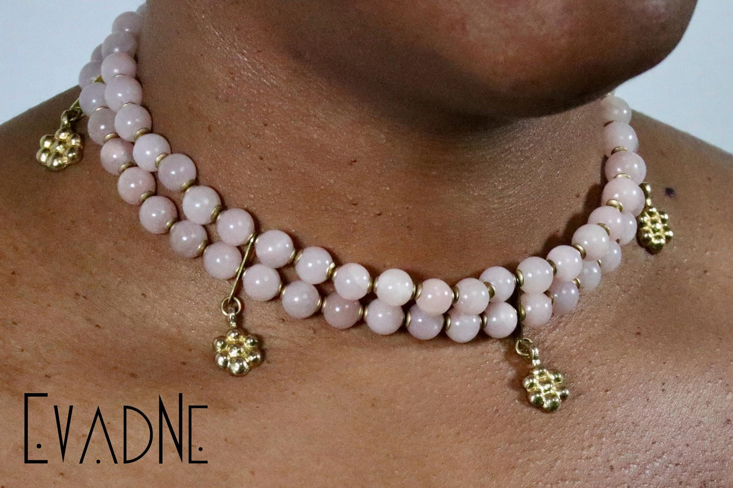 Gentle Grace Rose Quartz & Floral double strand Choker