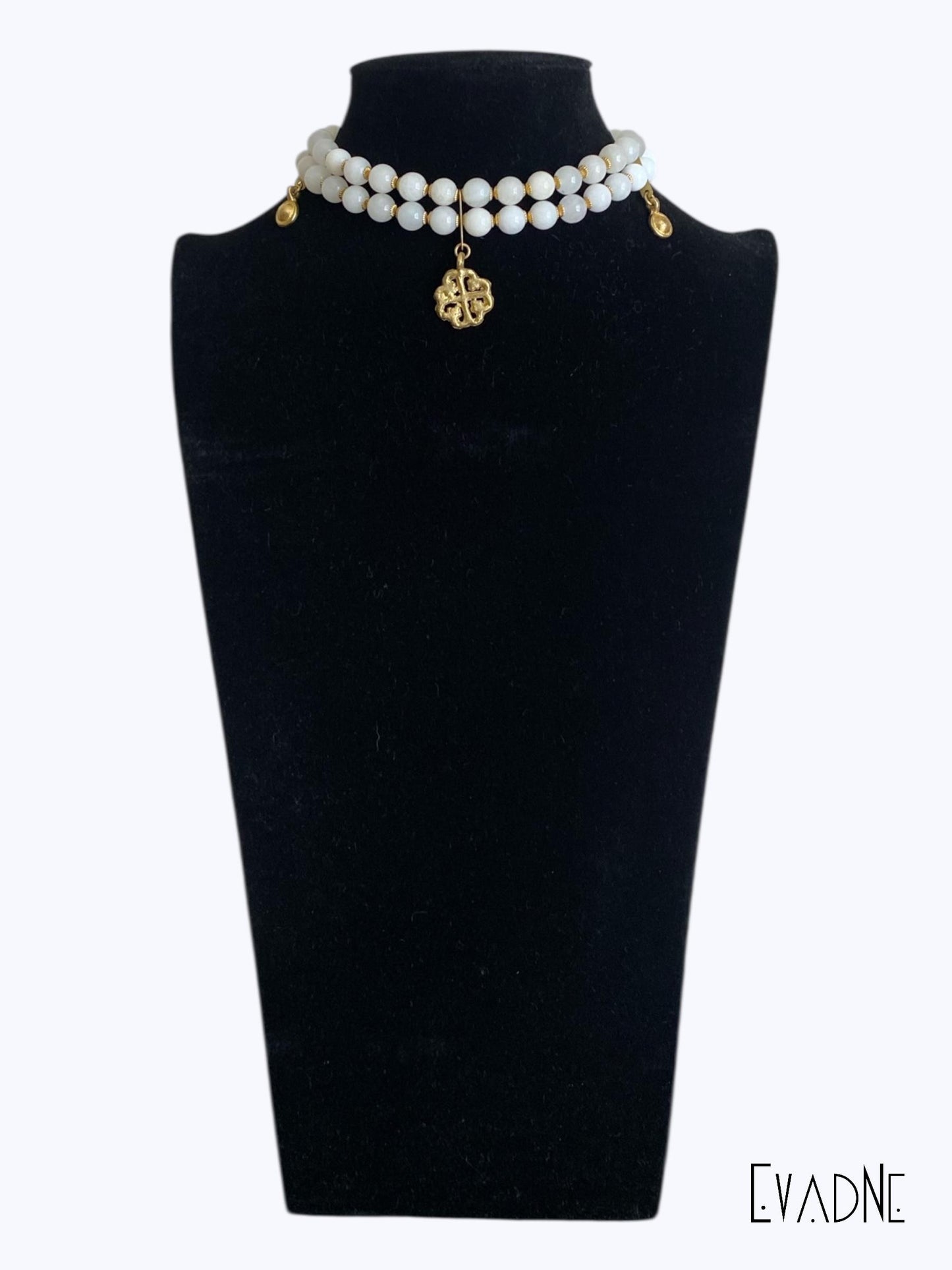 Nyame double strand choker — White Jade & God's Protection Charm