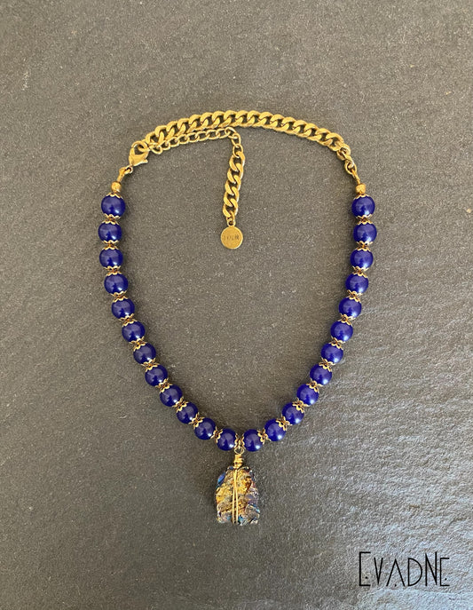 Blue Jade Choker with Peacock Ore charm