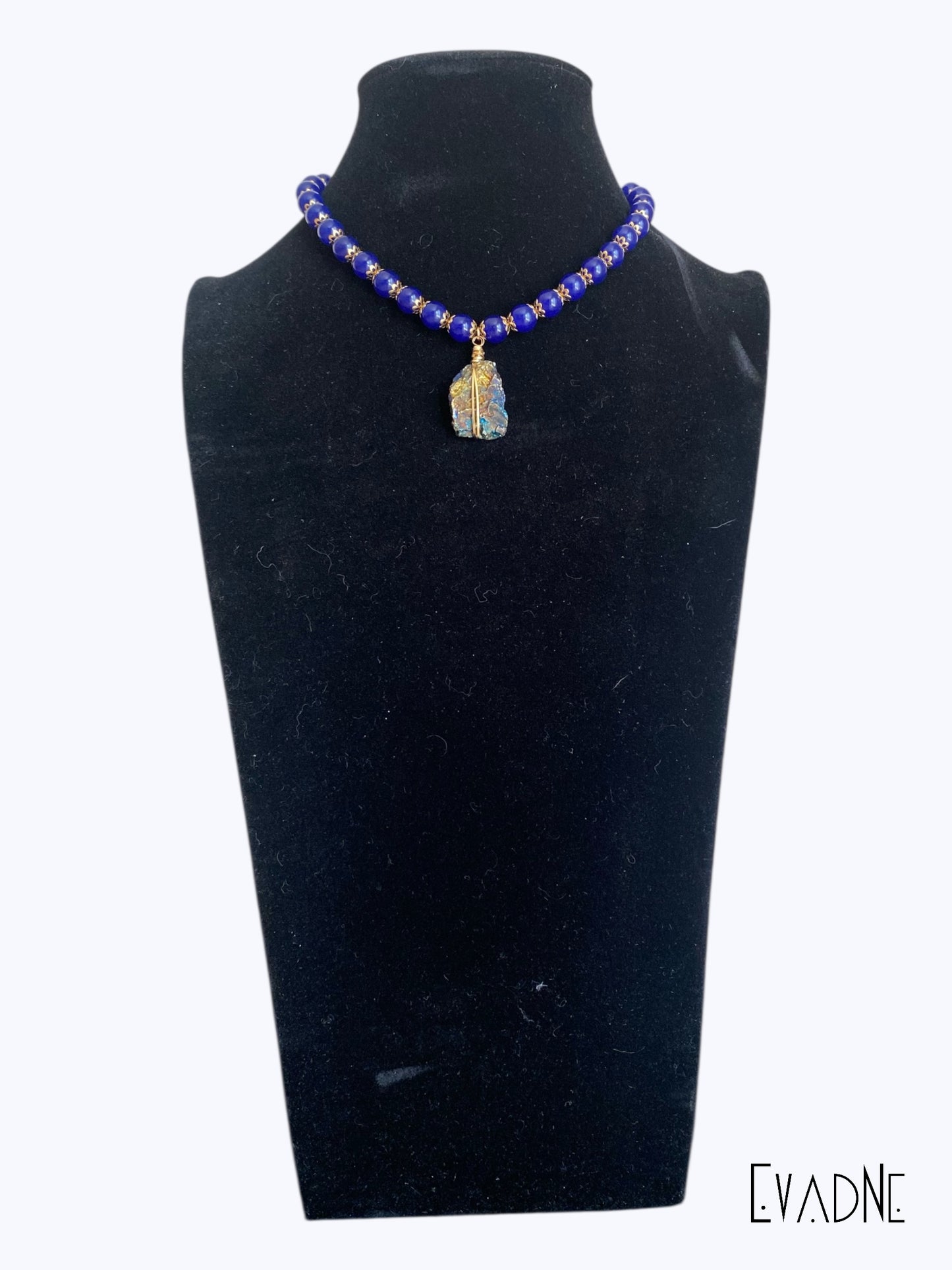 Blue Jade Choker with Peacock Ore charm