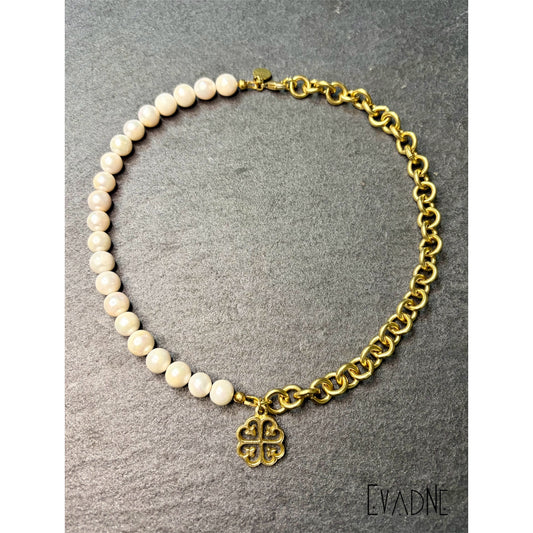 Pearl & Chain Necklace with Nyame Dua Charm