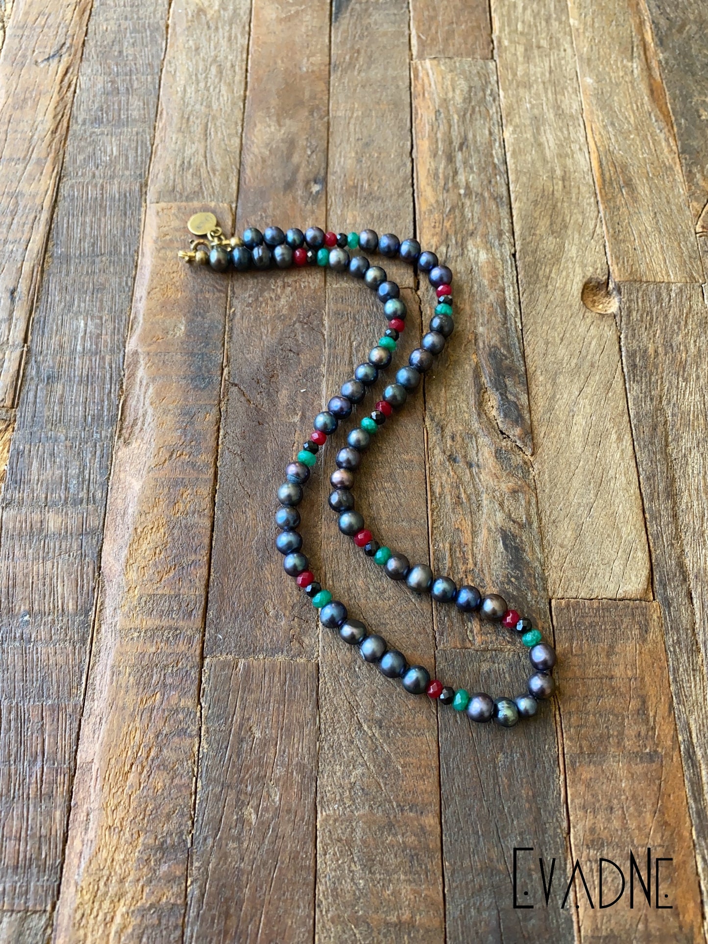 Divine Frequency Black Pearl + jade necklace