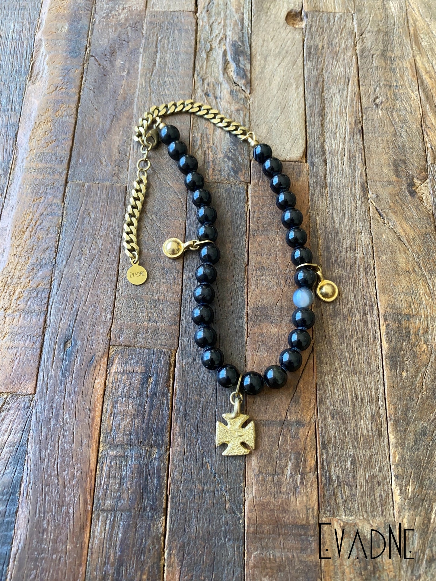 Divine Fortune Choker -- Black Tourmaline + Adinkra Mmusuyidee charm