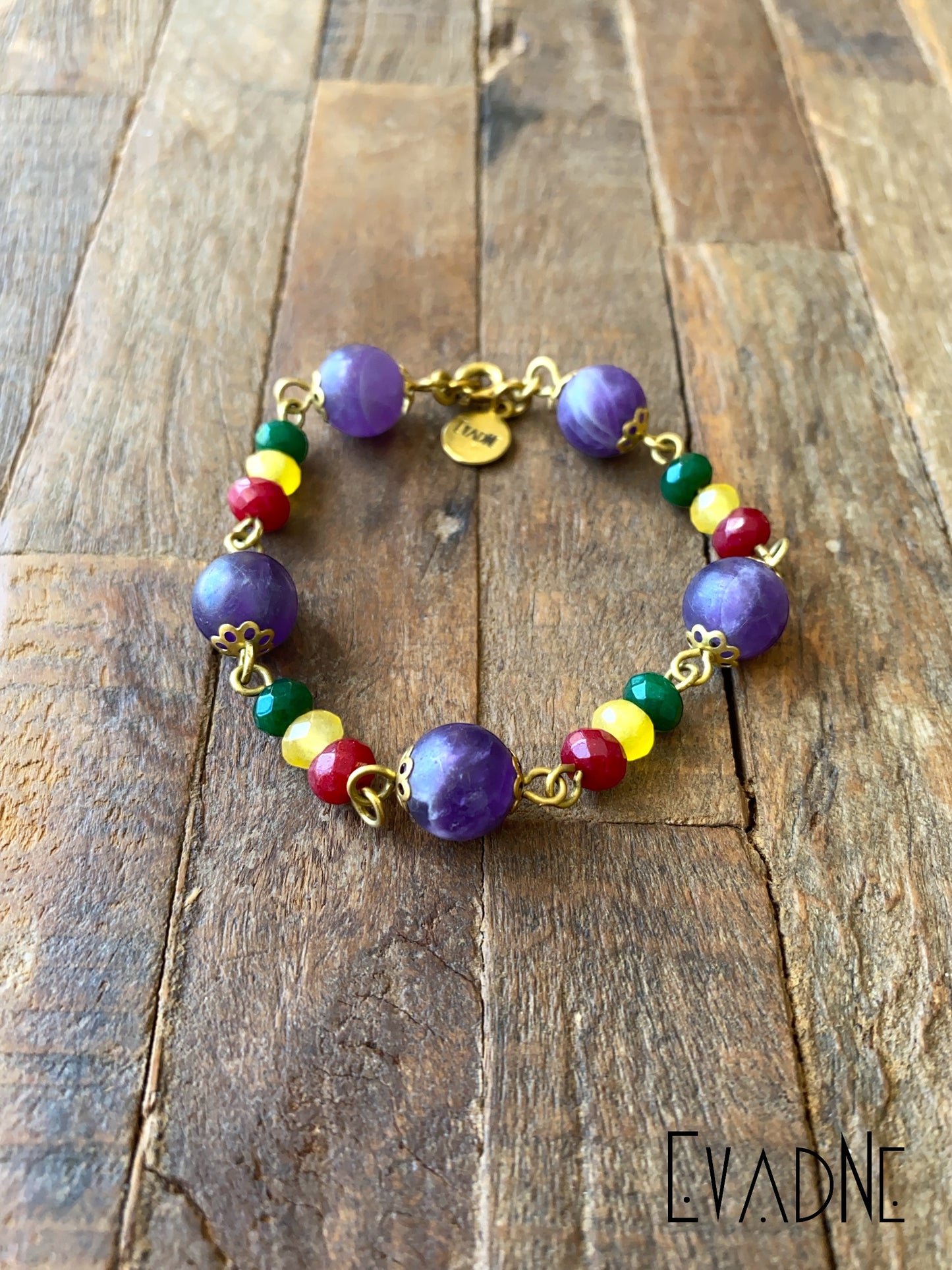 Rasta bracelet with Amethyst and Jade Gems