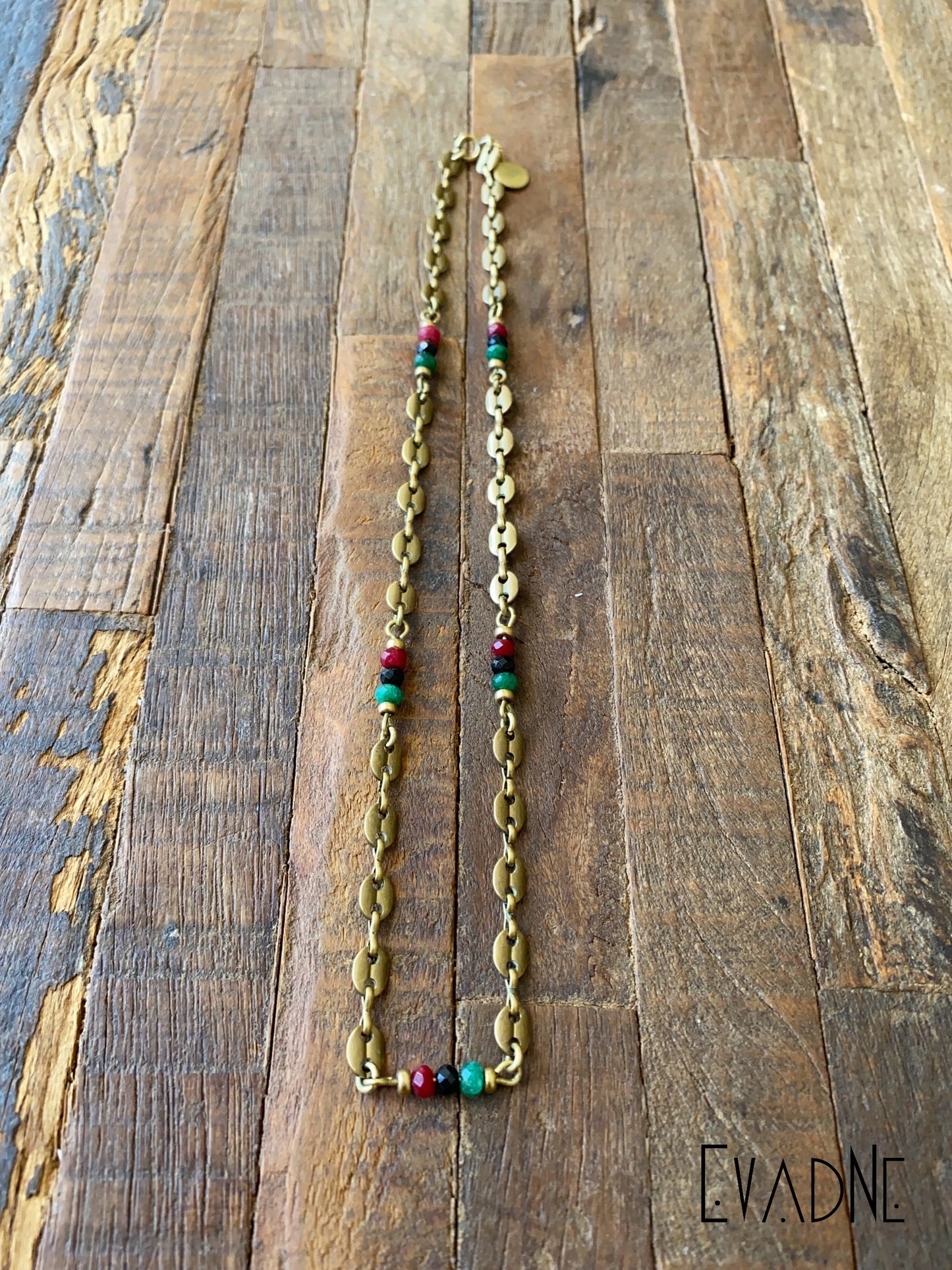 Delicate Brass Gucci Link Necklace with RBG-Inspired Jade Accents
