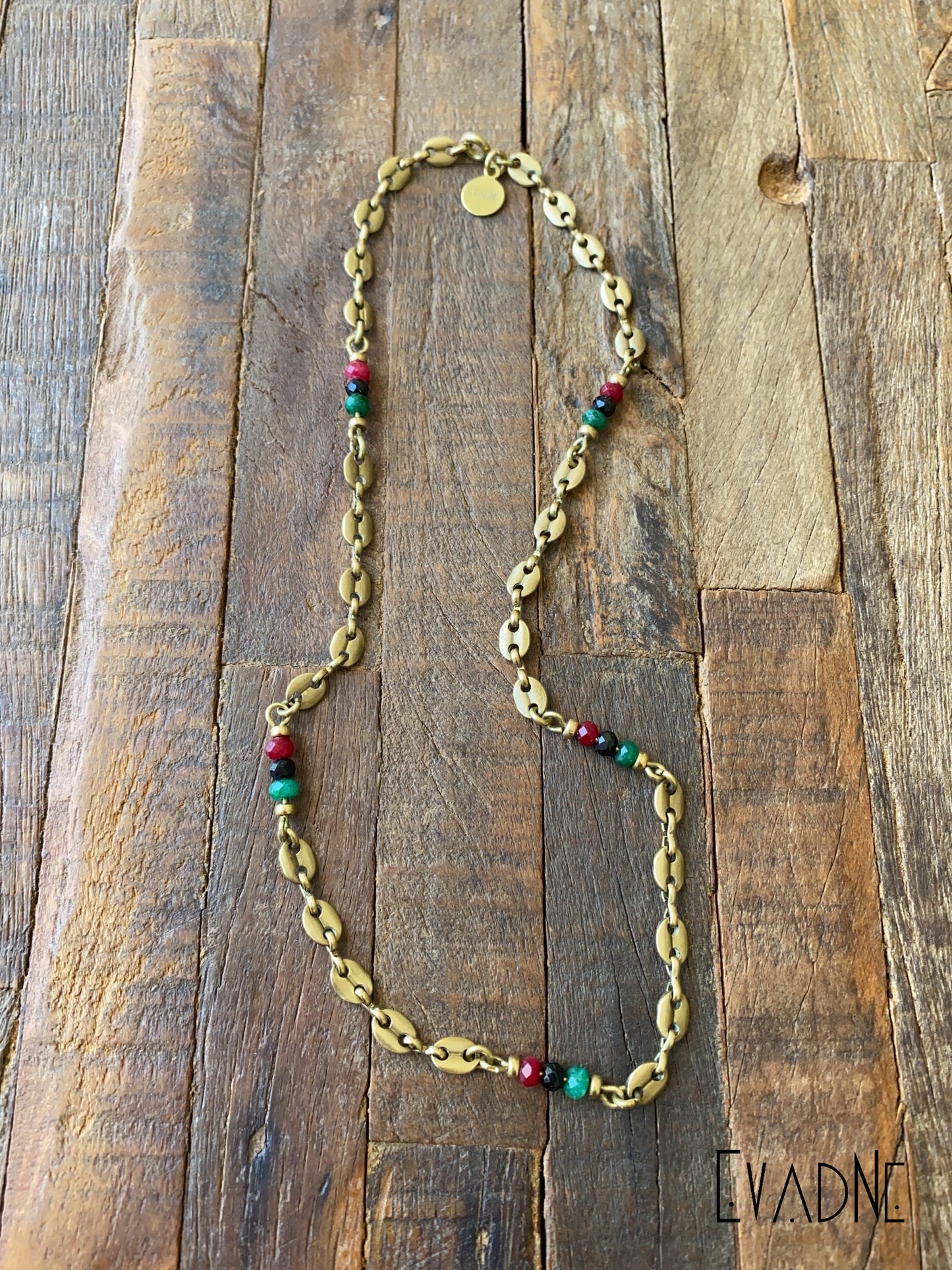 Delicate Brass Gucci Link Necklace with RBG-Inspired Jade Accents