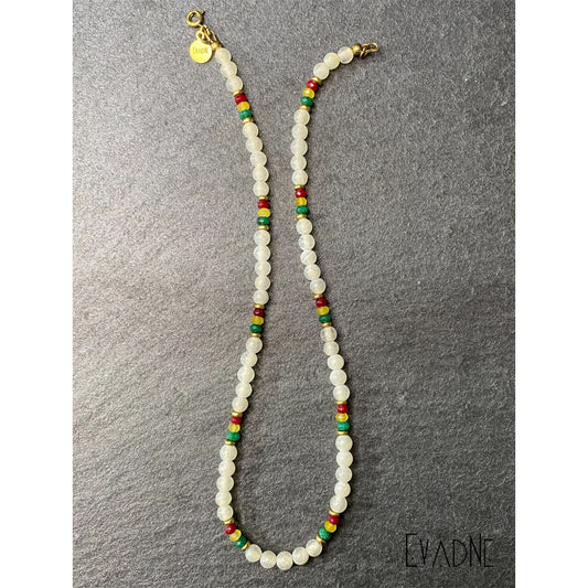 frosted white agate beads with Rasta inspired jade accents