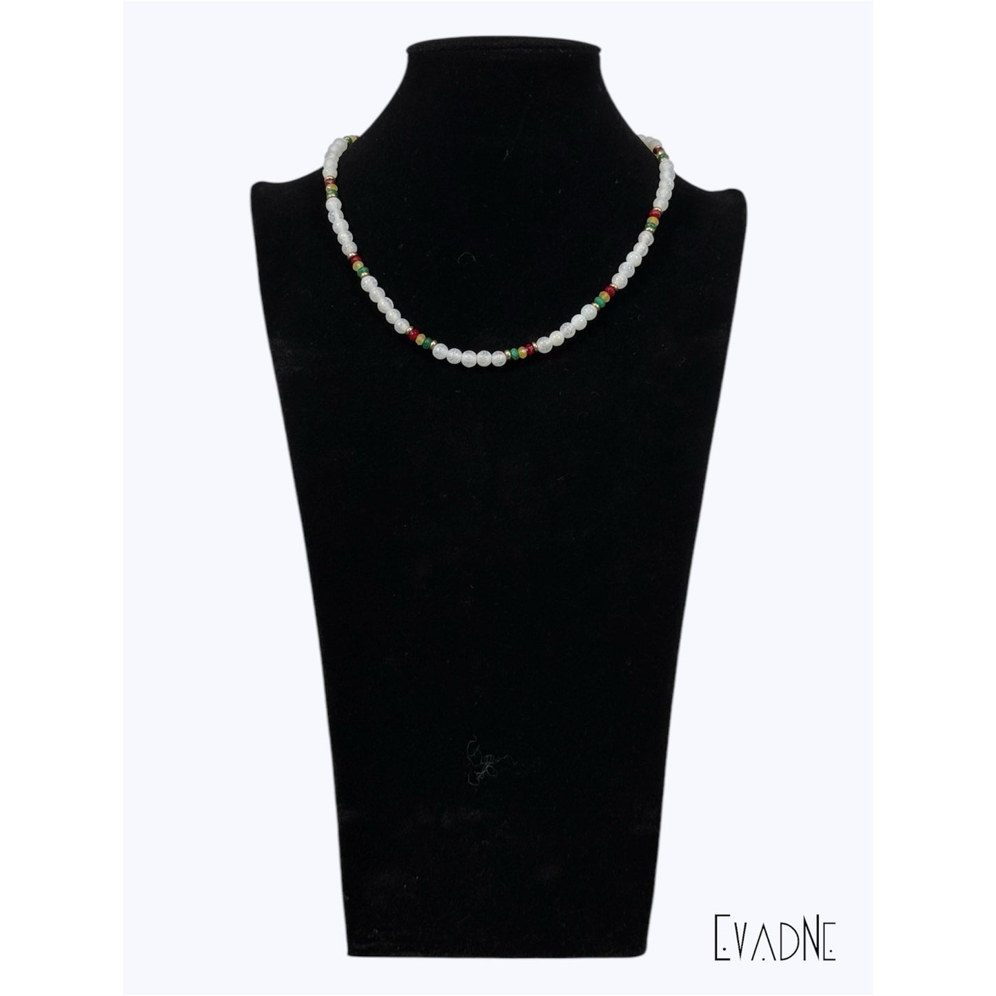 white agate necklace with Rasta jade gemstone accents