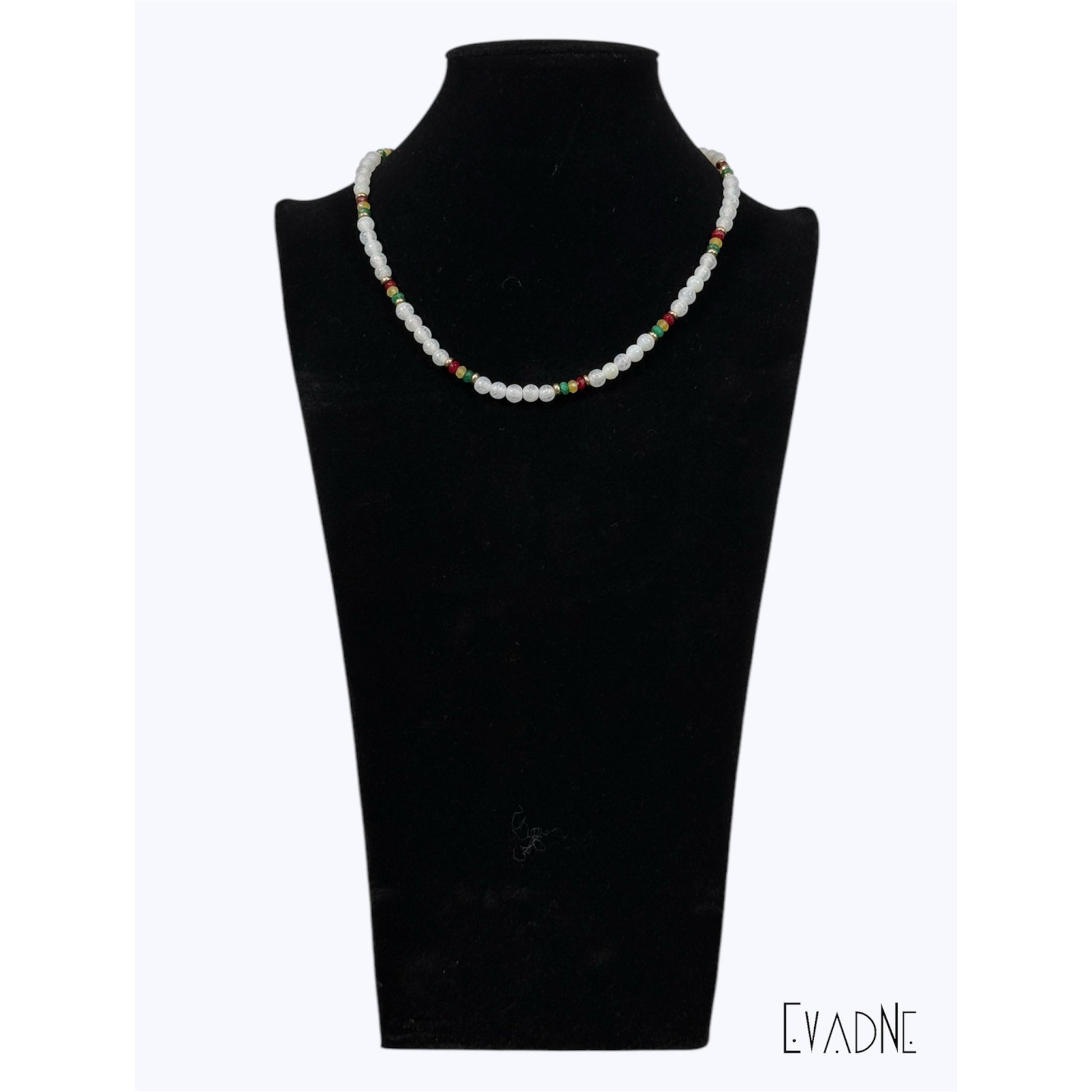 white agate necklace with Rasta jade gemstone accents