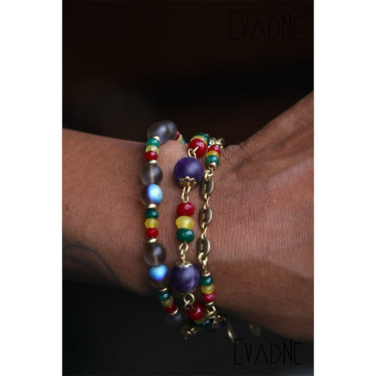 Ametyst Rasta Jade bracelet stack