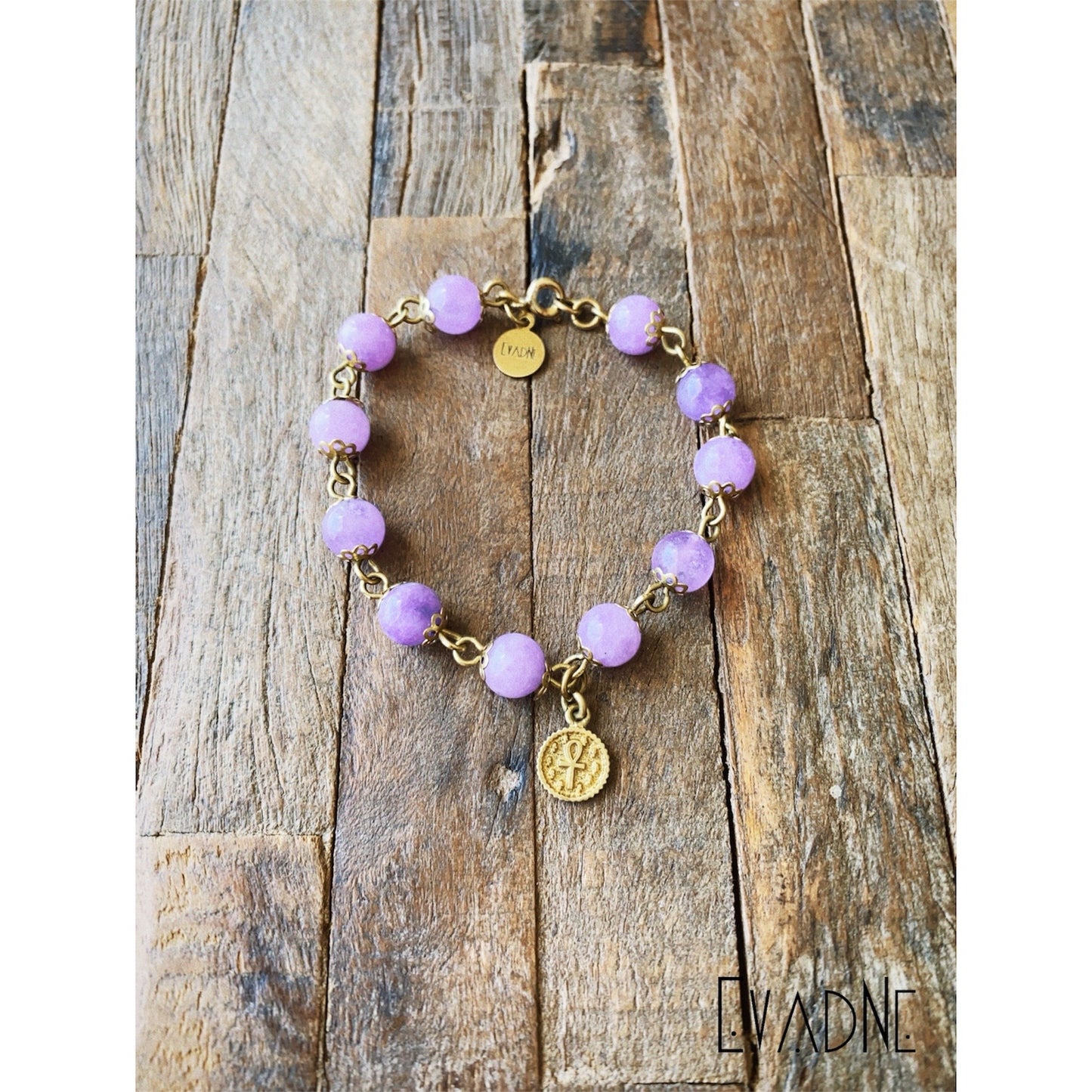 Amethyst protection bracelet with ankh charm