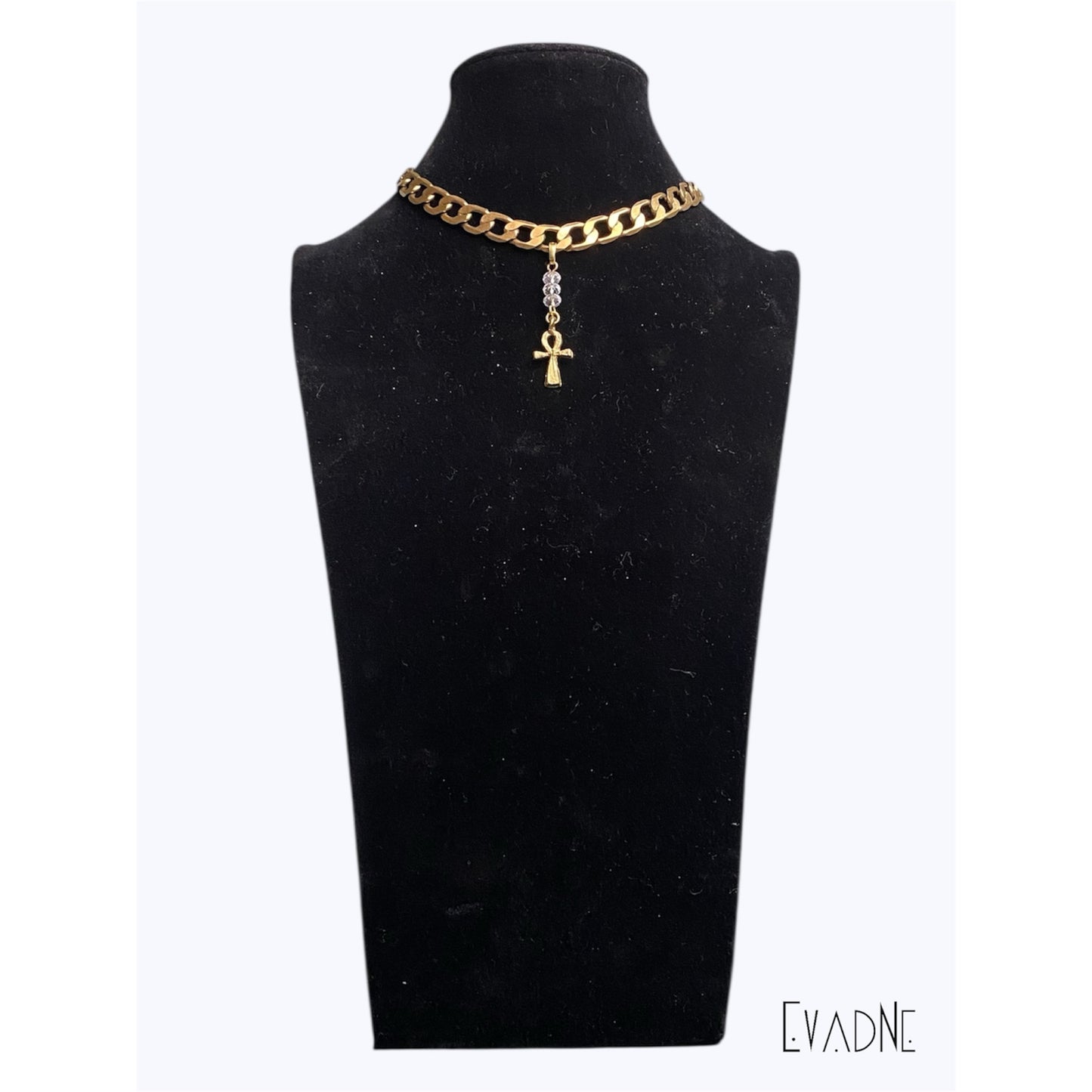 clear quartz ankh choker with vintage brass link chain