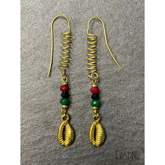 Afrocentric jade cowrie statement earrings