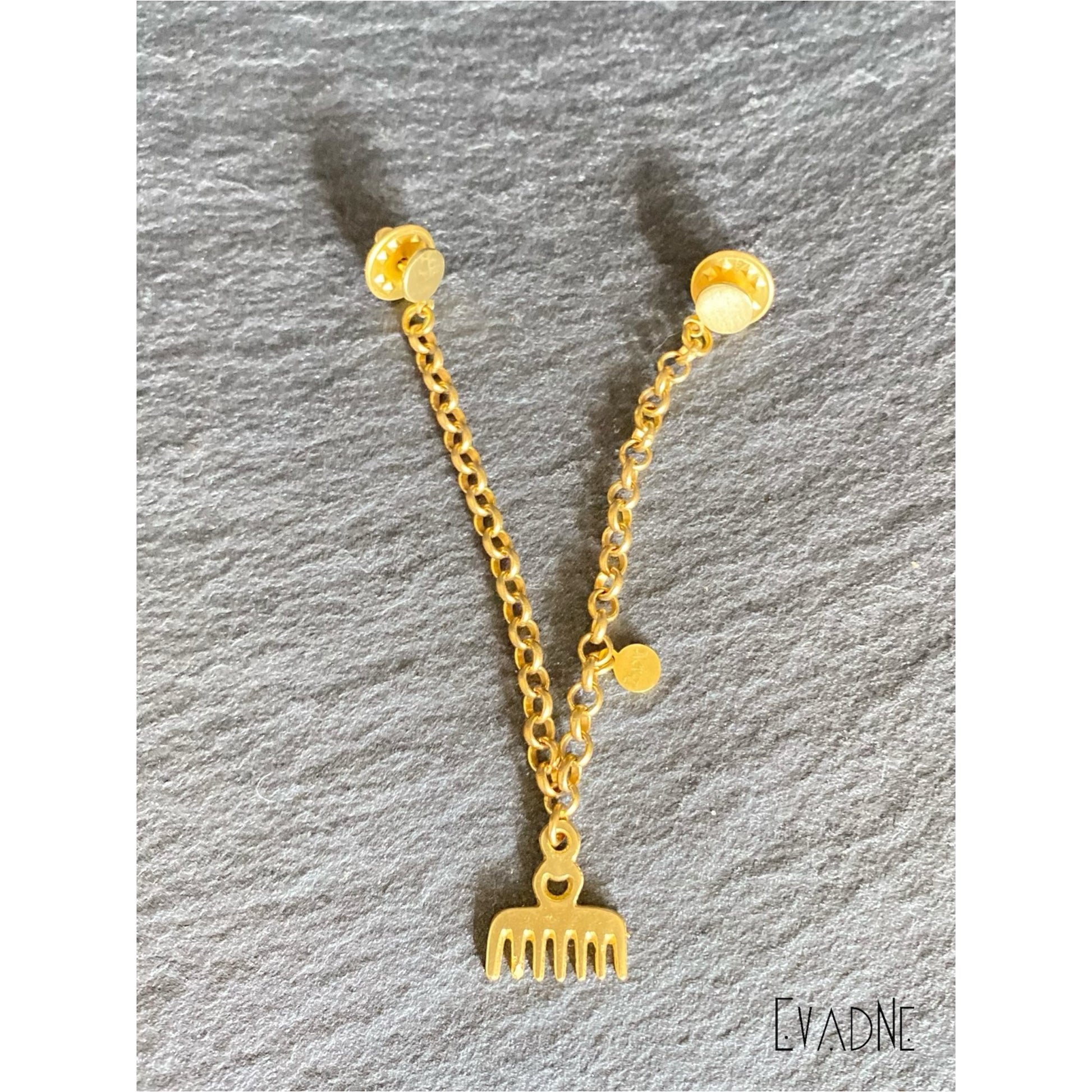 Afro-futurist lapel jewelry with Duafe symbol