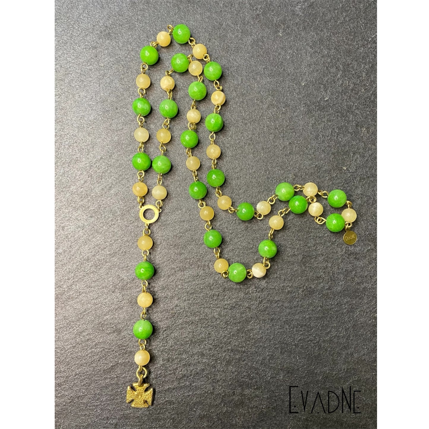jade rosary necklace with Mmusuyidee Adinkra good fortune charm
