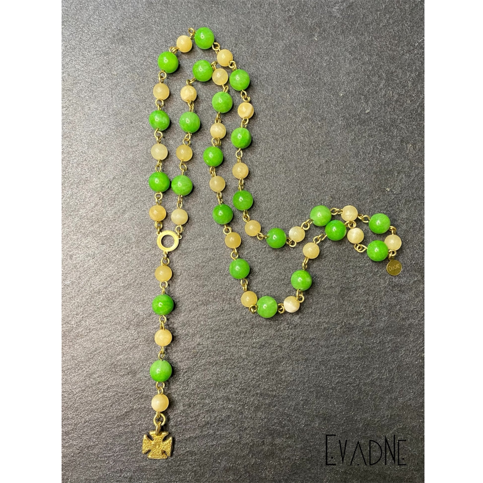 jade rosary necklace with Mmusuyidee Adinkra good fortune charm
