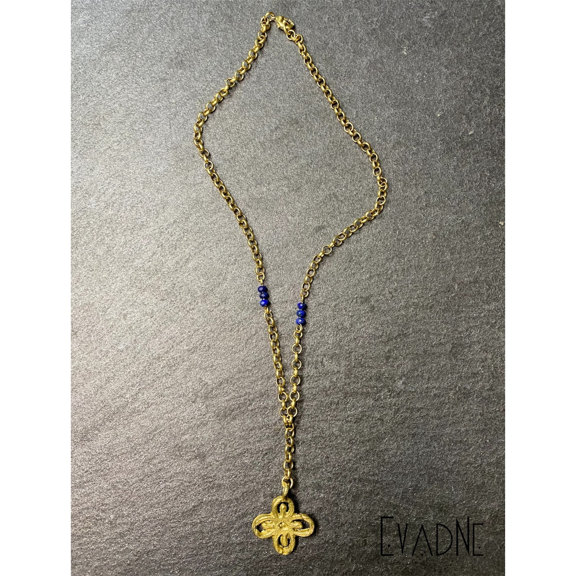 lapis lazuli necklace with Bese Saka Adinkra charm
