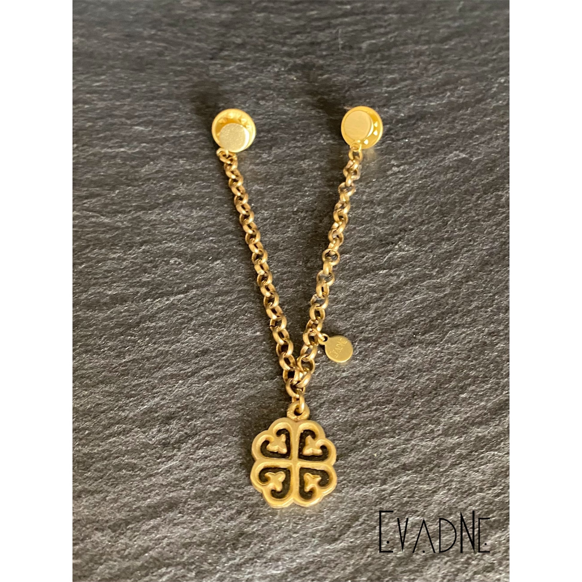 Nyame Dua Adinkra hat pin chain in gold-tone brass with rolo chain