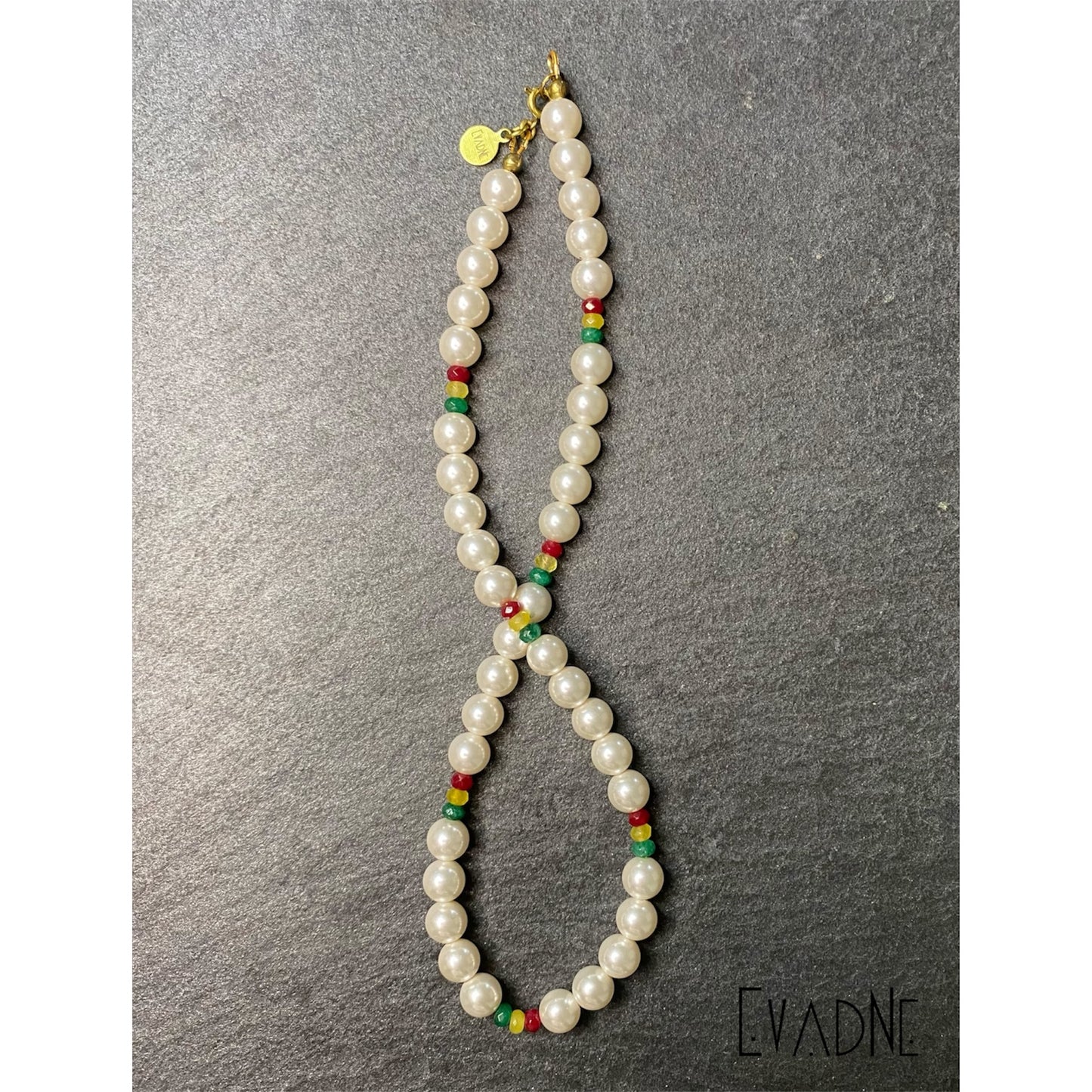 vintage Japanese pearl necklace with Rasta jade accents