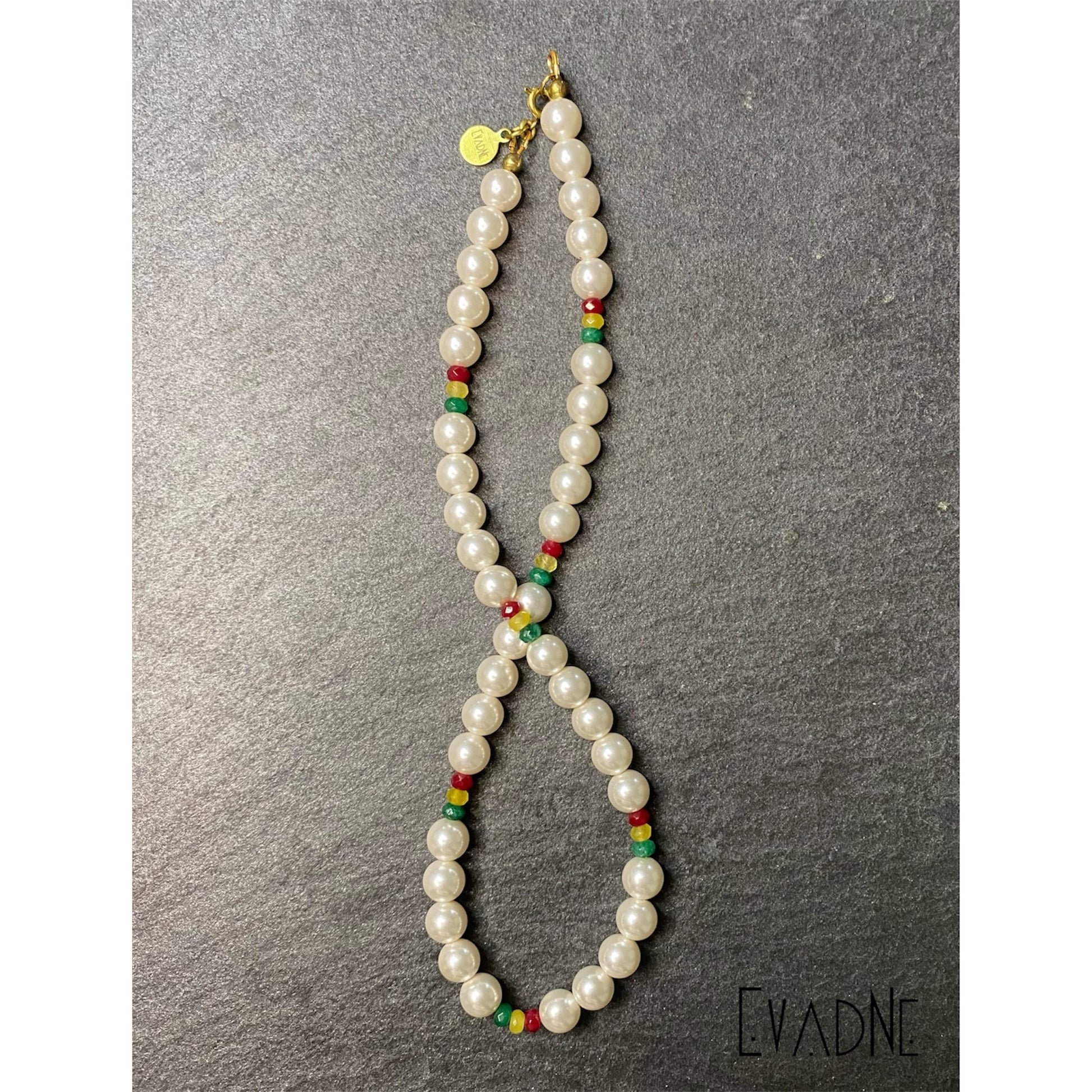 vintage Japanese pearl necklace with Rasta jade accents