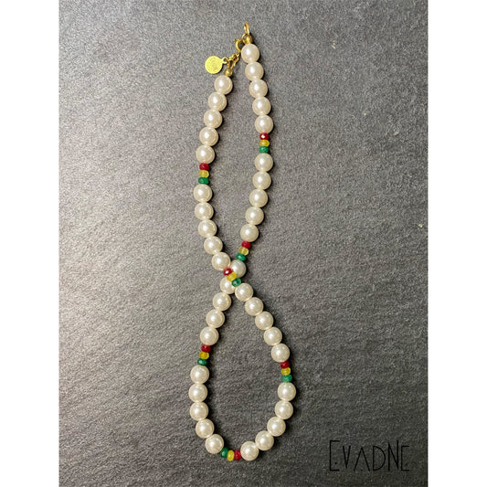 vintage Japanese pearl necklace with Rasta jade accents
