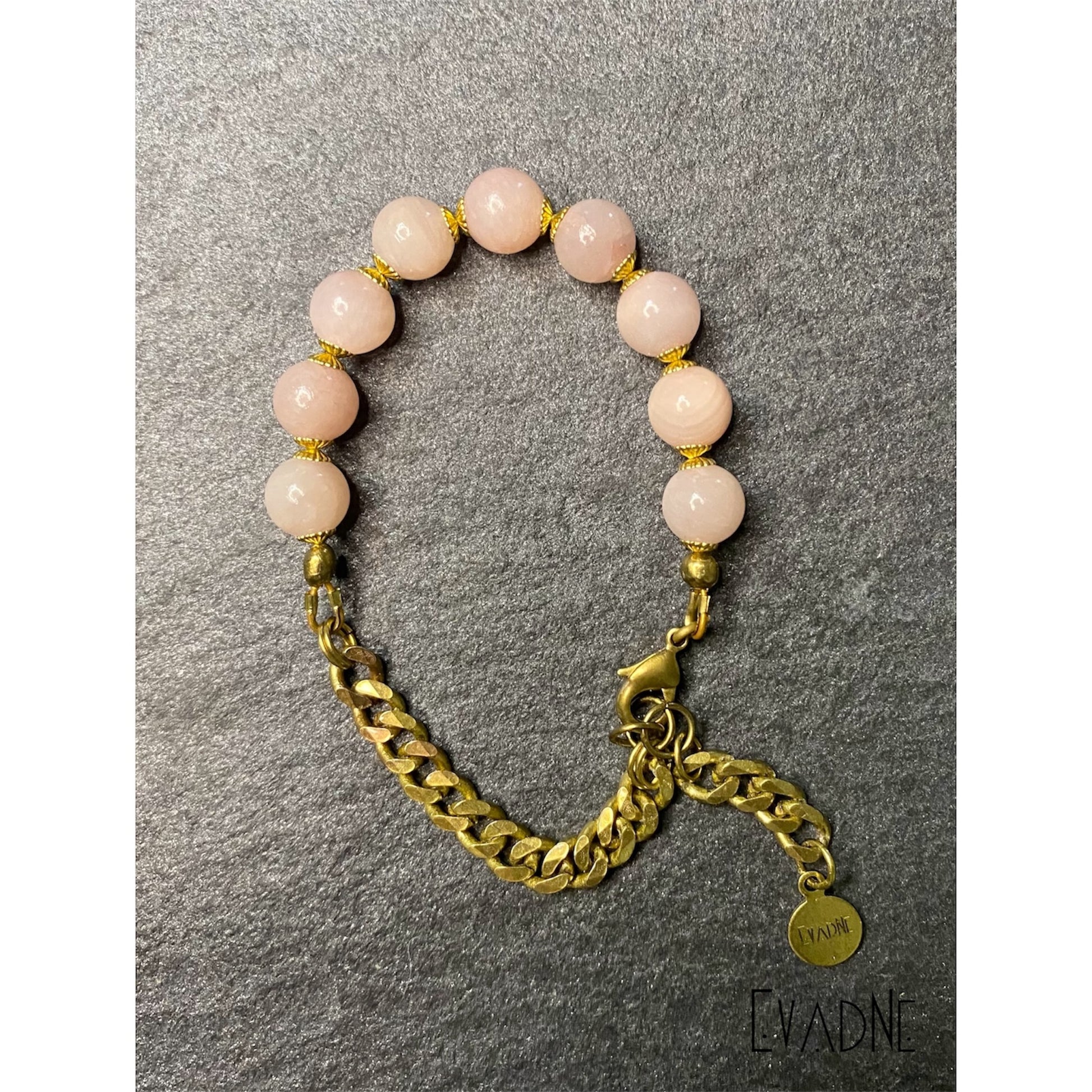 rose quartz bracelet with brass Cuban link chain