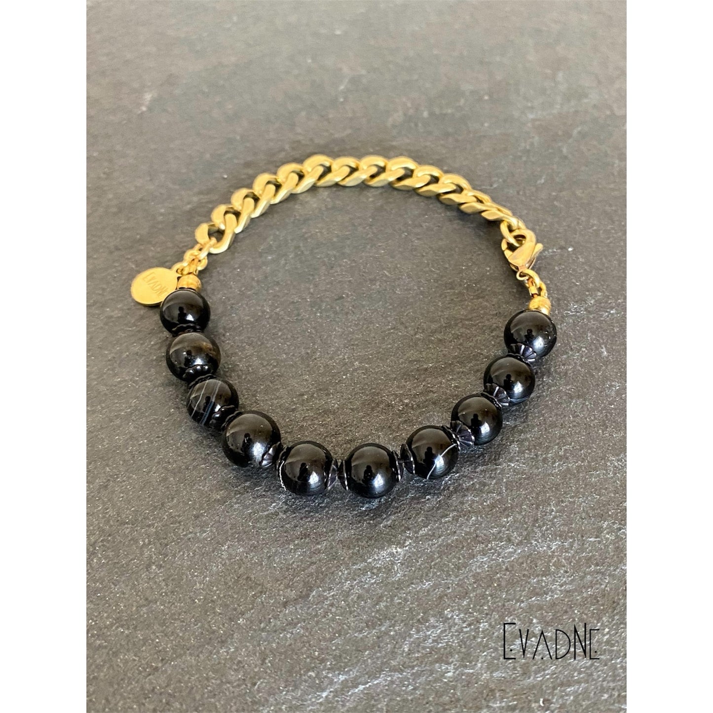 Black tourmaline protection bracelet with brass accents