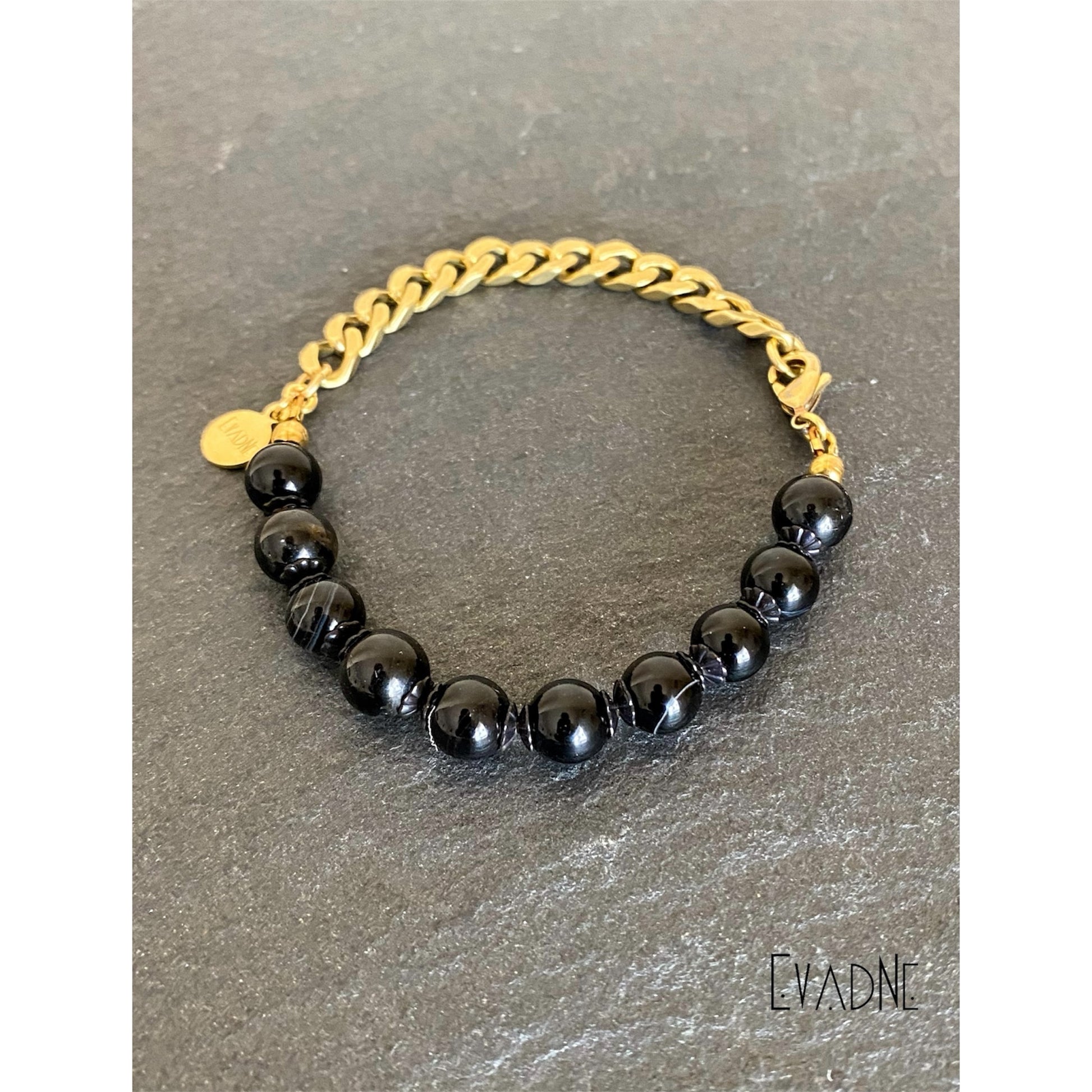 Black tourmaline protection bracelet with brass accents