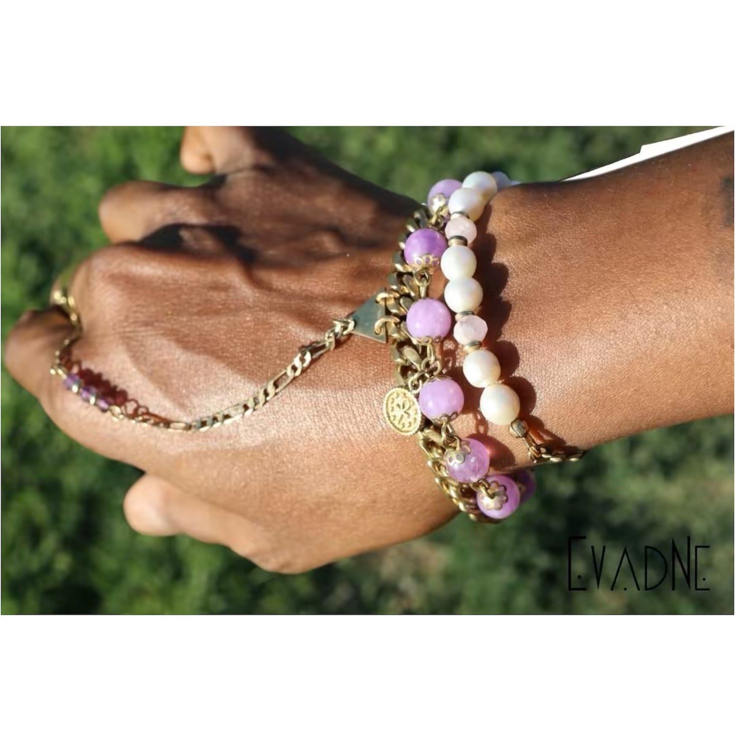 rose quartz pearl healing bracelet worn for love and balance