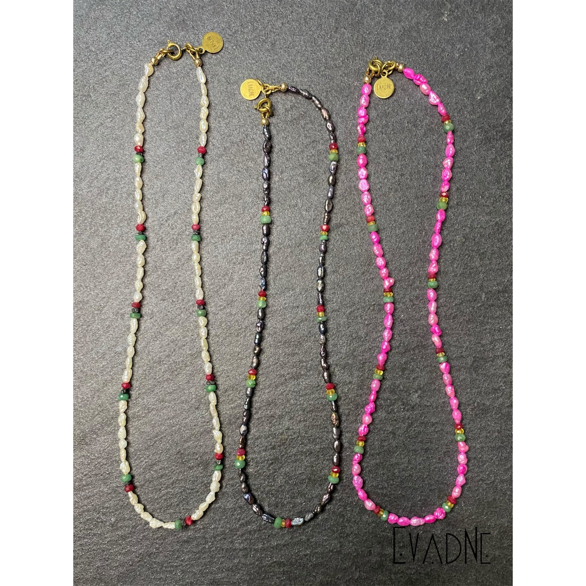 handcrafted multigem pearl necklaces with brass clasp