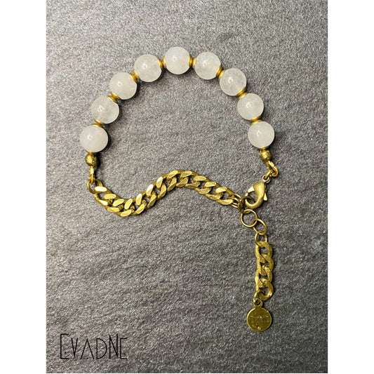 white jade bracelet with brass Cuban link chain