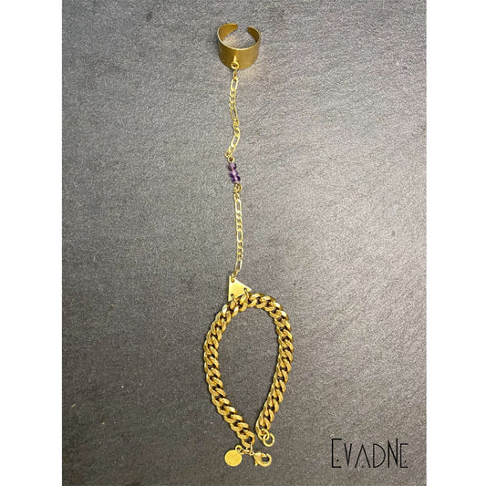 Amethyst hand chain with brass links