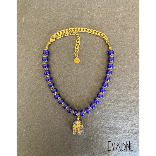 blue jade choker with peacock ore centerpiece