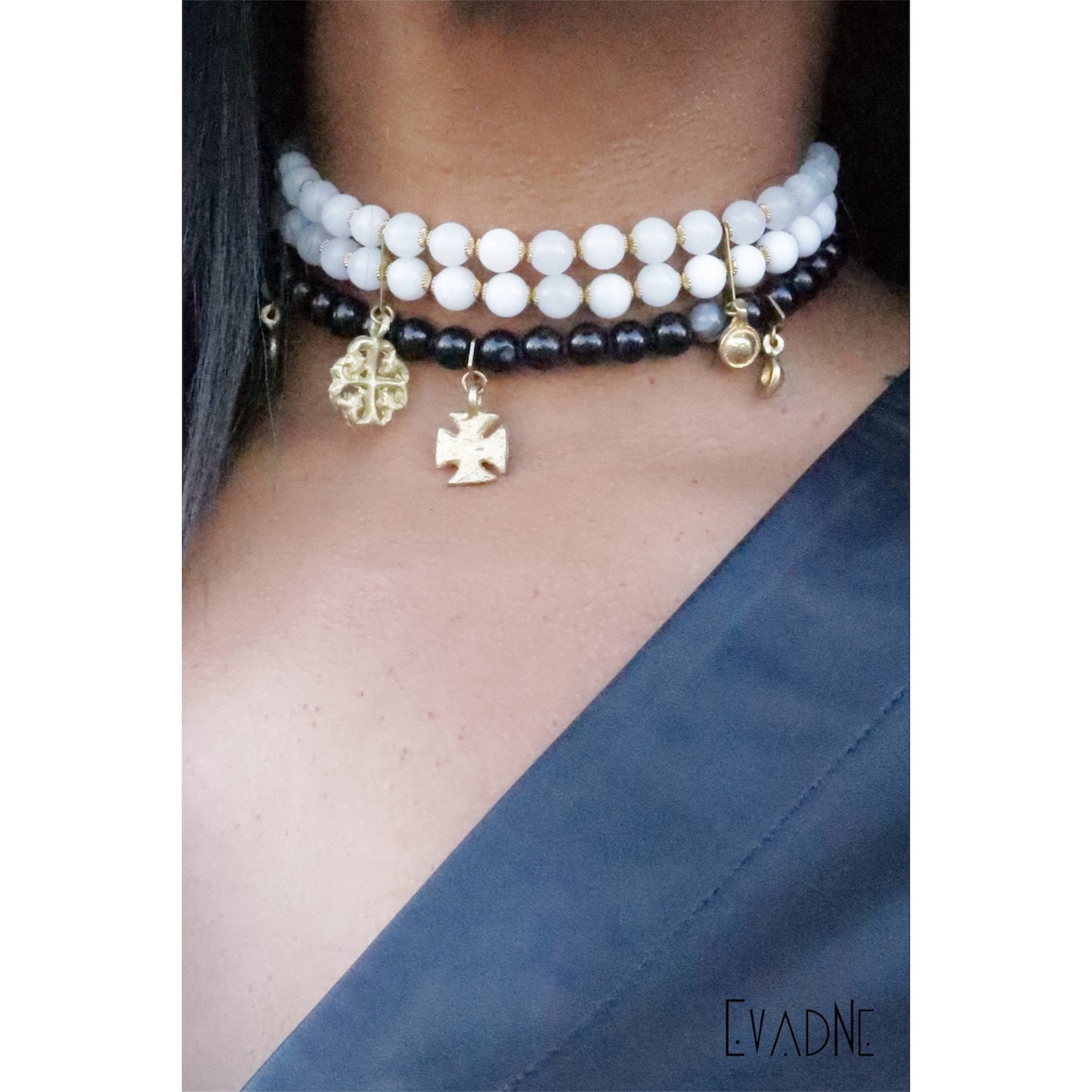 spiritual jade choker with Adinkra symbol in brass
