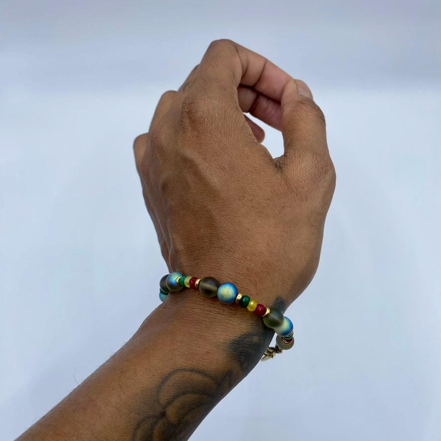 Black beads + jade Rasta bracelet