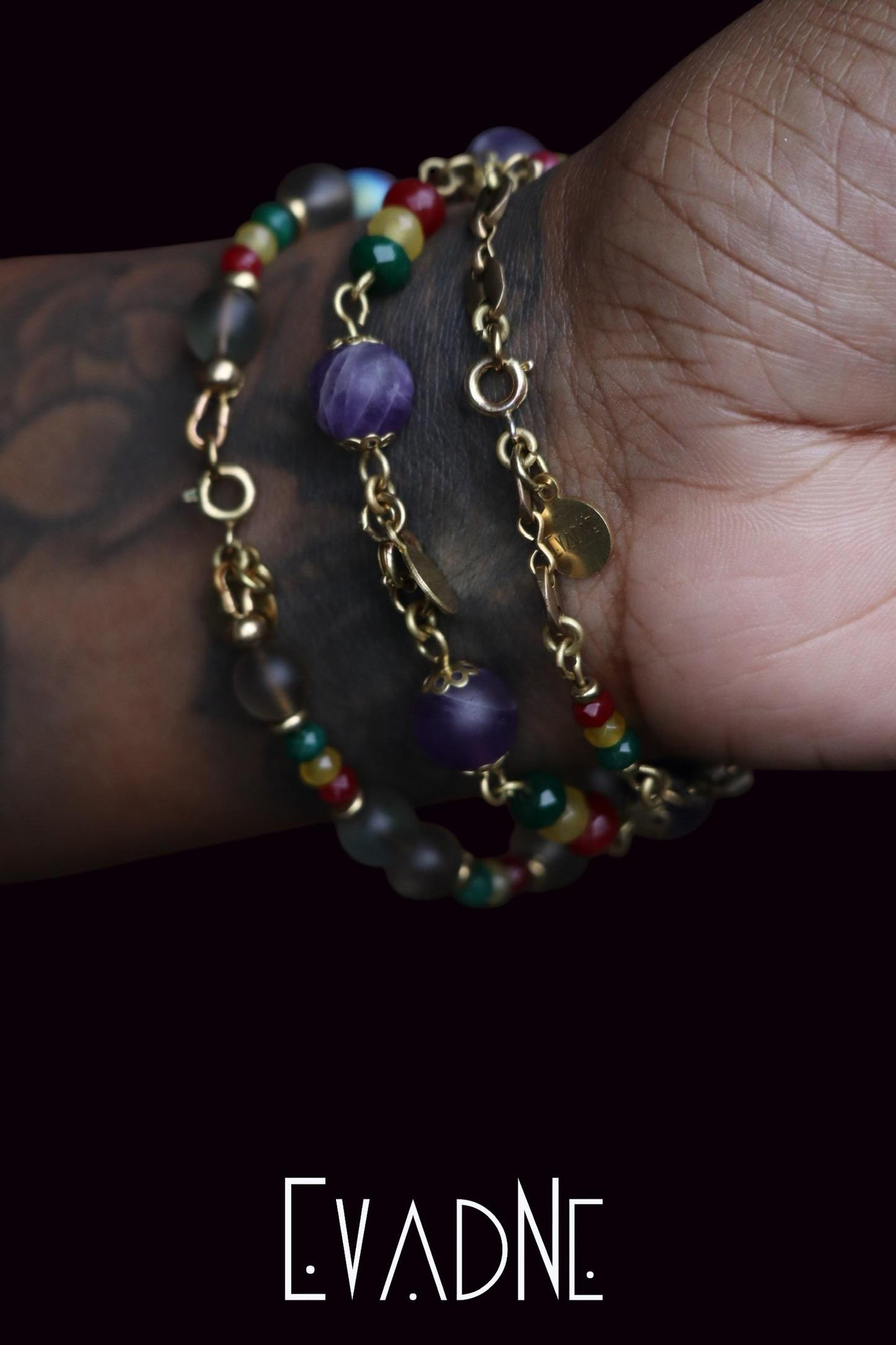 Black beads + jade Rasta bracelet