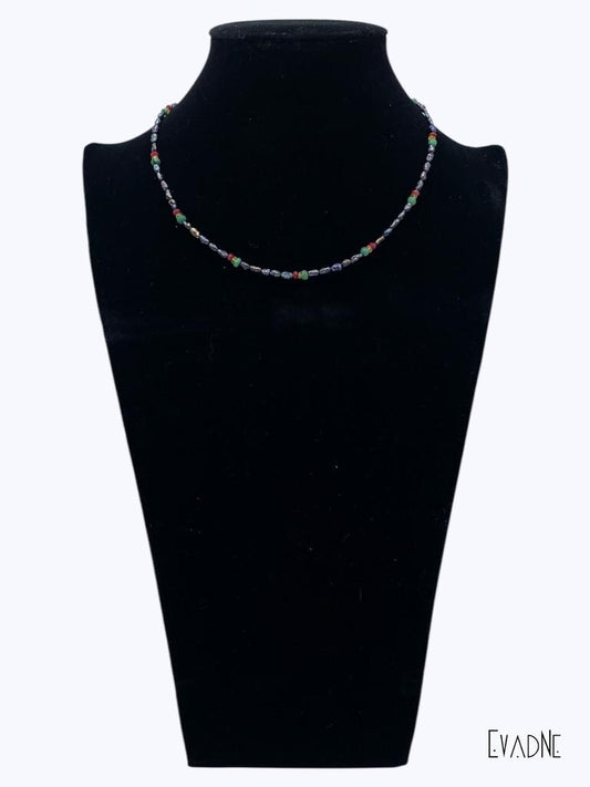 Dainty Rasta Necklace with Black Pearls + Precious Gems