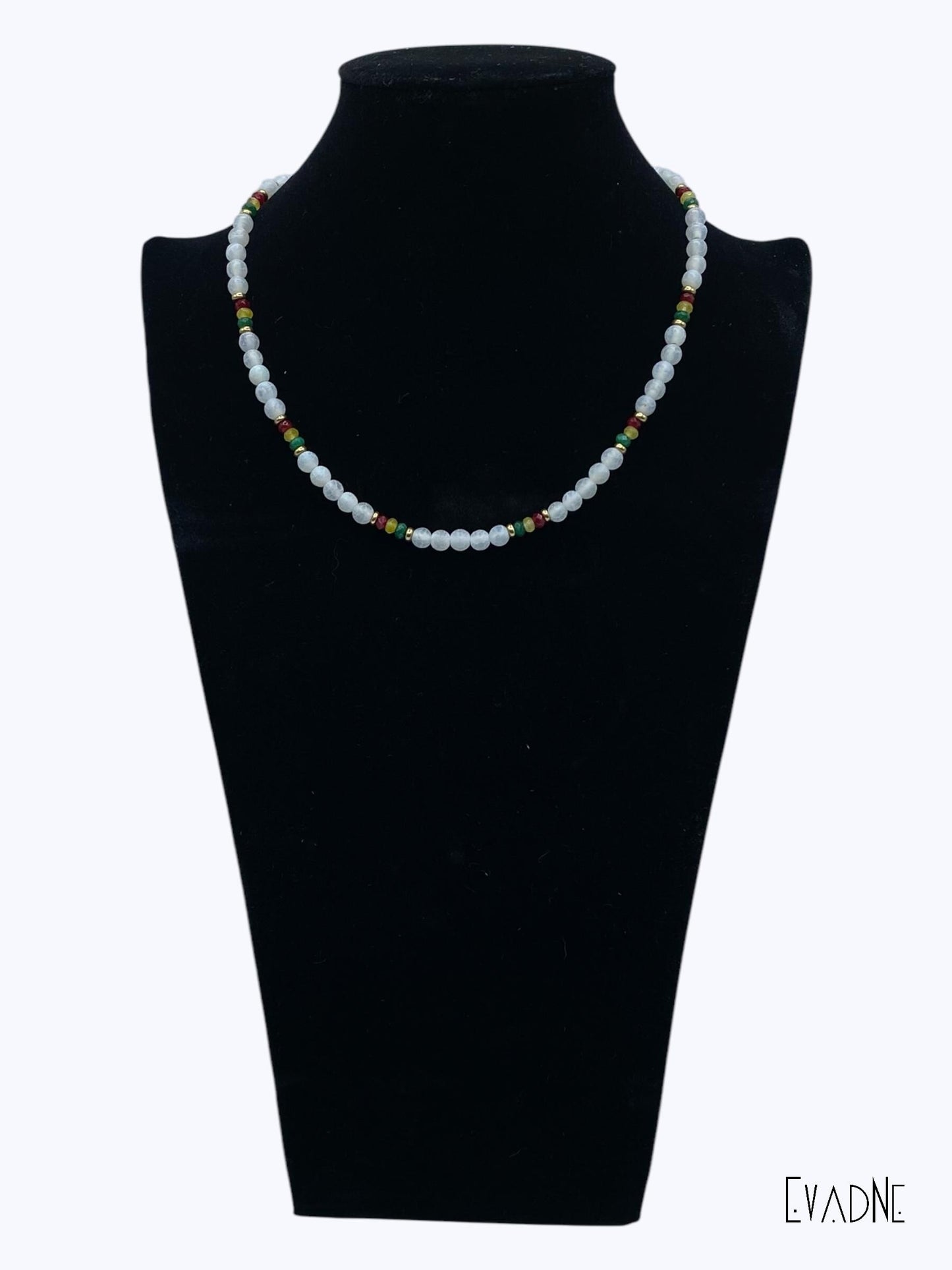 Frosted White Agate + Jade Gems Rasta Necklace